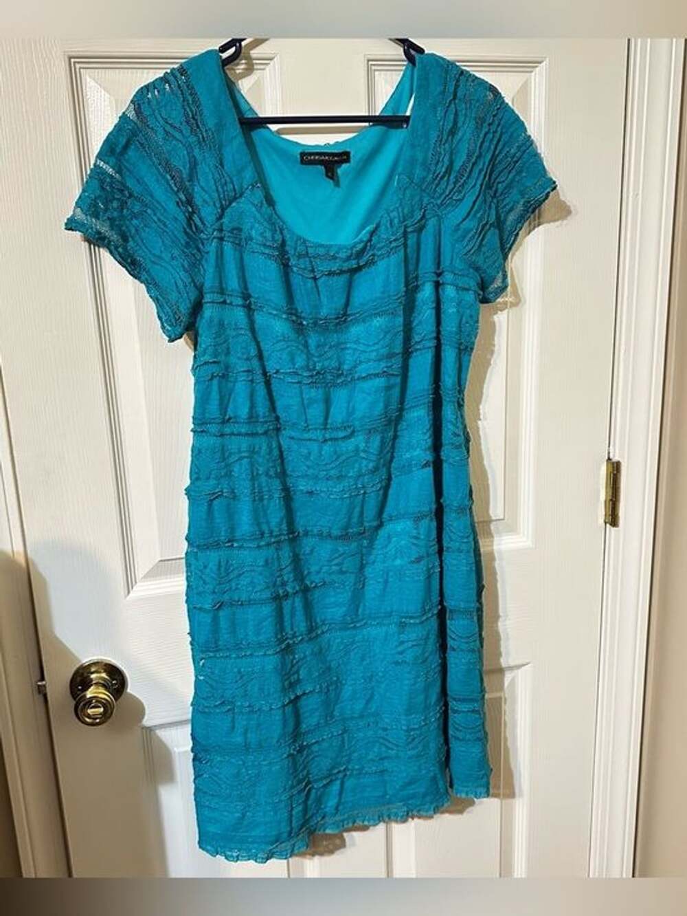 Turquoise Lace Short-Sleeve Dress
